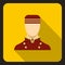 Doorman in red uniform icon, flat style