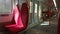 Doors closing on the empty South Western Railway train interior with the red seats and dirty windows