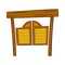 Doors in western saloon icon, cartoon style