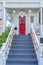 Doorsteps of a house with holloween ornaments at San Francisco, California
