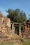 Doorway. The ruins of an old building. Abandoned stone buildings. Landscape