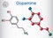 Dopamine DA molecule. Structural chemical formula and molecul