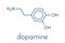 Dopamine neurotransmitter molecule. Also used as drug. Skeletal formula.