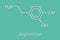 Dopamine neurotransmitter molecule. Also used as drug. Skeletal formula.