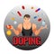 Doping drugs and fit sportsman inside circle emblem