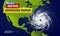 Dorian Hurricane cyclone on USA map, typhoon spiral storm over Florida, spin vortex on black background, breaking news