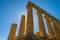 Doric columns of Colonnade, ruins Ancient greek Temple of Juno, ancient architecture Agrigento, Sicily