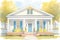 doric columns supporting front porch of greek revival house, magazine style illustration