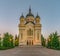 The Dormition of the Theotokos Cathedral at sunset, the most famous Romanian Orthodox church of Cluj-Napoca, Romania. Built in a