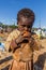 DORZE, ETHIOPIA - JANUARY 29, 2020: Girl of Dorze ethnicity in her village, Ethiop