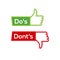 Dos and dont good and bad icon check. Negative positive list, true wrong like anf fail logo