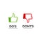 Dos and dont good and bad icon check. Negative positive list, true wrong like anf fail logo