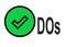 Dos word with equivalent check mark symbol in green against a white backdrop