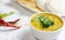 Dosa, idli with sambar and dal in white background for indian dinner or breakfast