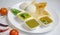 Dosa, idli with sambar and dal in white background for indian dinner or breakfast