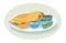 Dosa illustration. Popular south Indian food served in plate with sambar