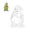 Dot to dot christmas game. Number puzzle for kids. Isolated goblin in Santa Claus costume. Activity book