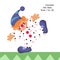 Dot to Dot. Connect dots from 1 to 20. Game for kids. Cute coloured funny toy clown with red nose and boots. Vector