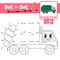 Dot to dot educational game and Coloring book Garbage Truck cartoon character side view vector illustration