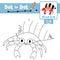Dot to dot educational game and Coloring book Hermit Crab animal cartoon character vector illustration