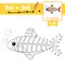 Dot to dot educational game and Coloring book X-ray Fish animal cartoon character vector illustration