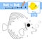Dot to dot educational game and Coloring book Yellow Tang fish animal cartoon character vector illustration