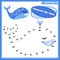 Dot to dot funny game for kids with whale.