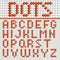 Dots Font Poster with red colored letters from alphabet on grey background vector illustration