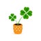 Dotted flower pot with cloverleaf plant icon