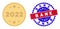 Dotted Halftone 2022 gold coin Icon and Bicolor Bank Scratched Seal