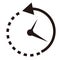 Dotted lines and rotating arrows. Clock icon. Vectors.