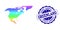 Dotted Spectrum Map of North America and Greenland and Grunge Stamp Seal