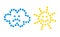 Dotted sun and cloud weather symbols on white background