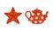Dotted Teapot with Spout and Red Star as Russian Symbol Vector Set