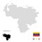 Dotted vector map of Venezuela. Round gray spots. Venezuela map with national flag and map icons