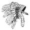 Dotwork style hat with indian feather. Grunge vector art.