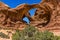 Double Arch showing desert varnish in Arches National Park, Moab, Utah