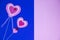 Double background pink and blue. Hearts on a blue background. Double background. Festive valentine on a bright blue