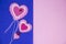 Double background pink and blue. Hearts on a blue background. Double background. Festive valentine on a bright blue