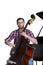 Double bass player playing contrabass Isolated image on white background