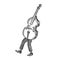 Double bass walks on its feet sketch engraving