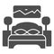 Double bed with nightstands and picture on wall solid icon, Furniture concept, bedroom interior sign on white background