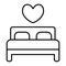 Double bed thin line icon. Lovers bed vector illustration isolated on white. Bed with heart outline style design