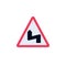Double bend road sign flat icon