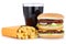 Double burger hamburger and french fries menu meal combo cola