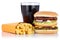 Double burger hamburger and fries menu meal combo cola drink iso