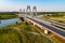 Double cable-stayed bridge over the Vistula river in Krakow, Pol