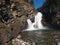 Double Cascades of Beautiful Cameron Falls, Waterton Lakes National Park, Alberta, Canada