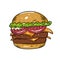 Double Cheeseburger. Hand drawn vector illustration in cartoon style. Isolated on white background.