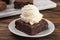 Double Chocolate Brownies Sundae with Vanilla Ice Cream on Top